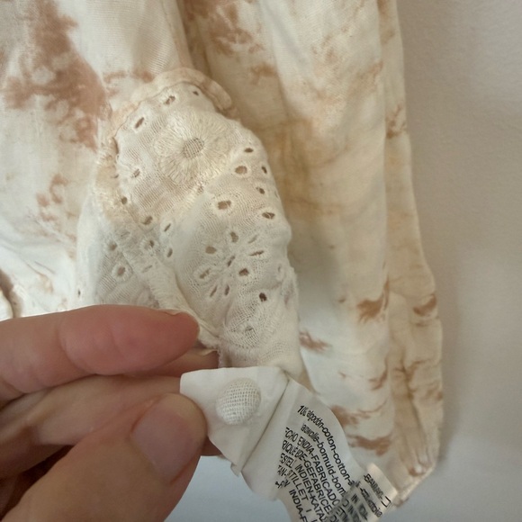 Zara Cropped Cotton Blouse Size Small, Peter Pan Collar Eyelet Tie Dye White - Picture 8 of 8